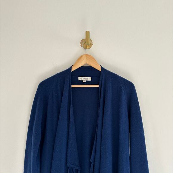 Kinross Cashmere Open Front Fringe Long Sleeve Draped Cardigan Sweater Blue XS - Picture 3 of 7